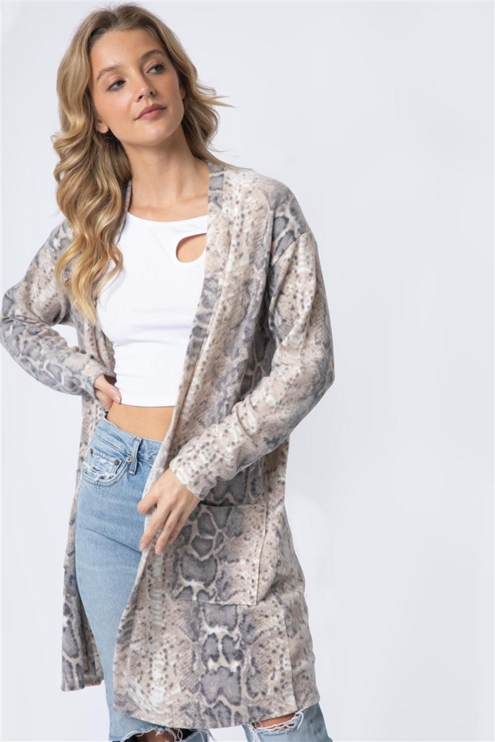 Cherish Apparel Animal Print Flannel Open Front Longline Cardigan Carauana Store