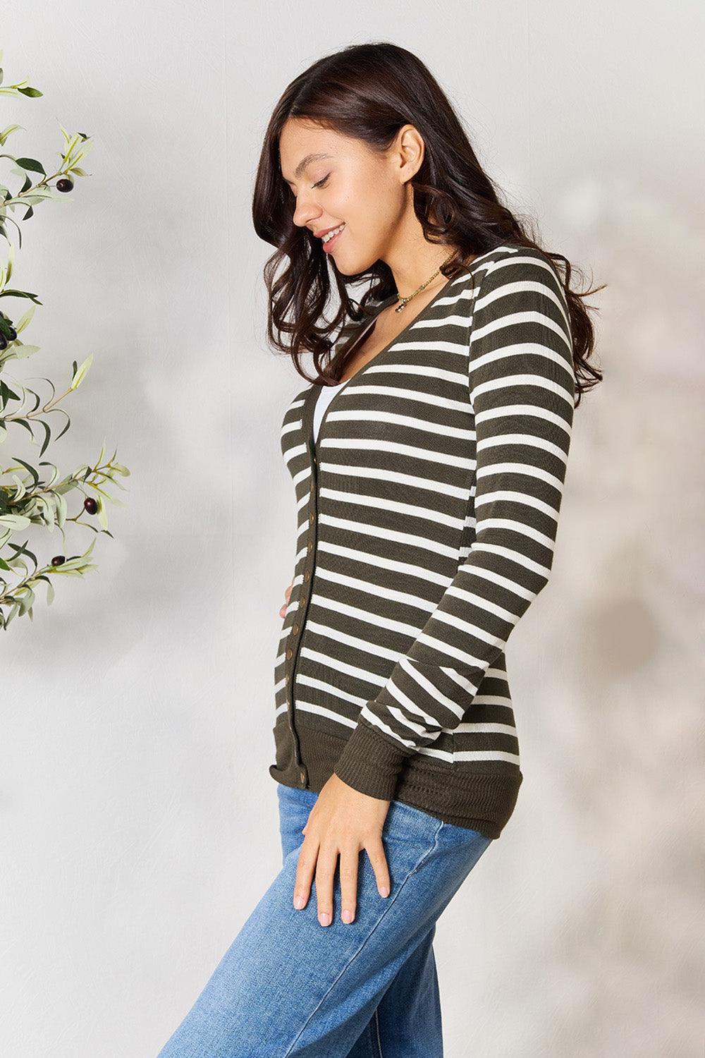 Zenana Full Size Striped Snap Down Cardigan Carauana Store