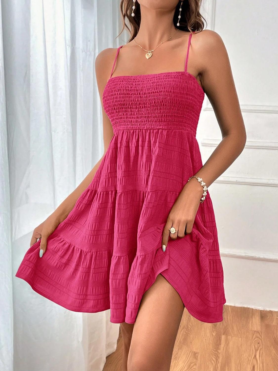Smocked Tiered Sleeveless Mini Dress Carauana Store
