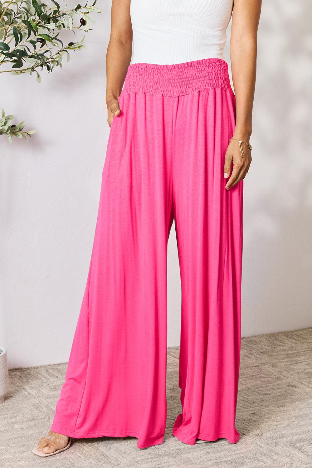 Double Take Full Size Smocked Wide Waistband Wide Leg Pants Carauana Store