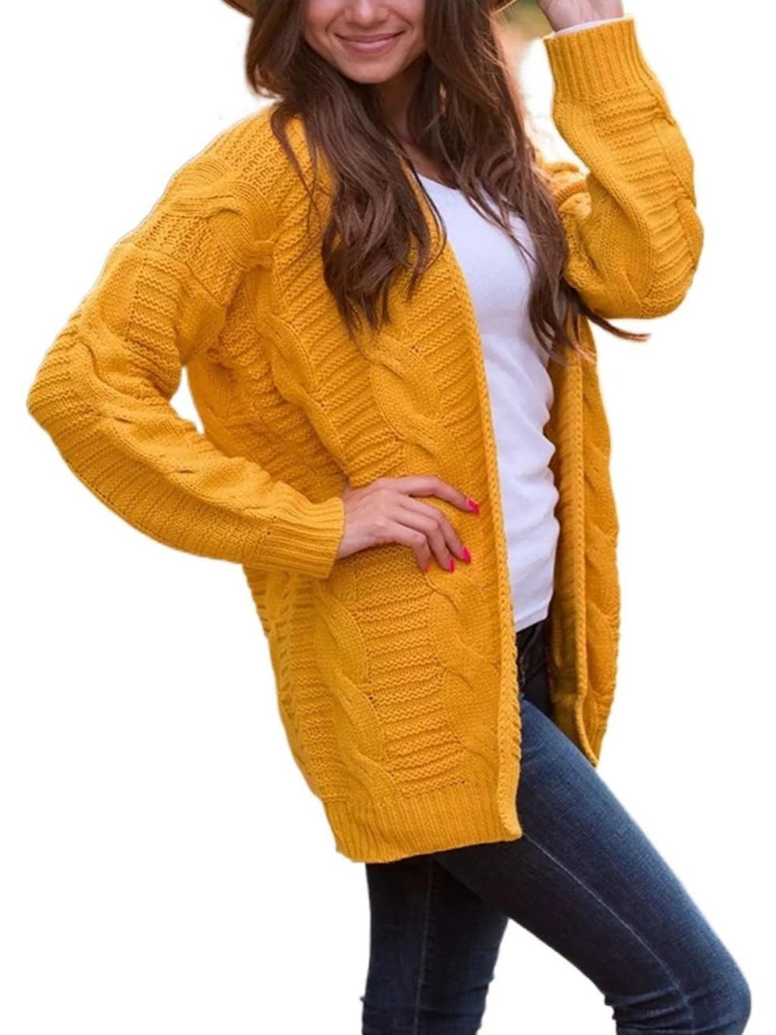 Cable-Knit Open Front Long Sleeve Cardigan Carauana Store