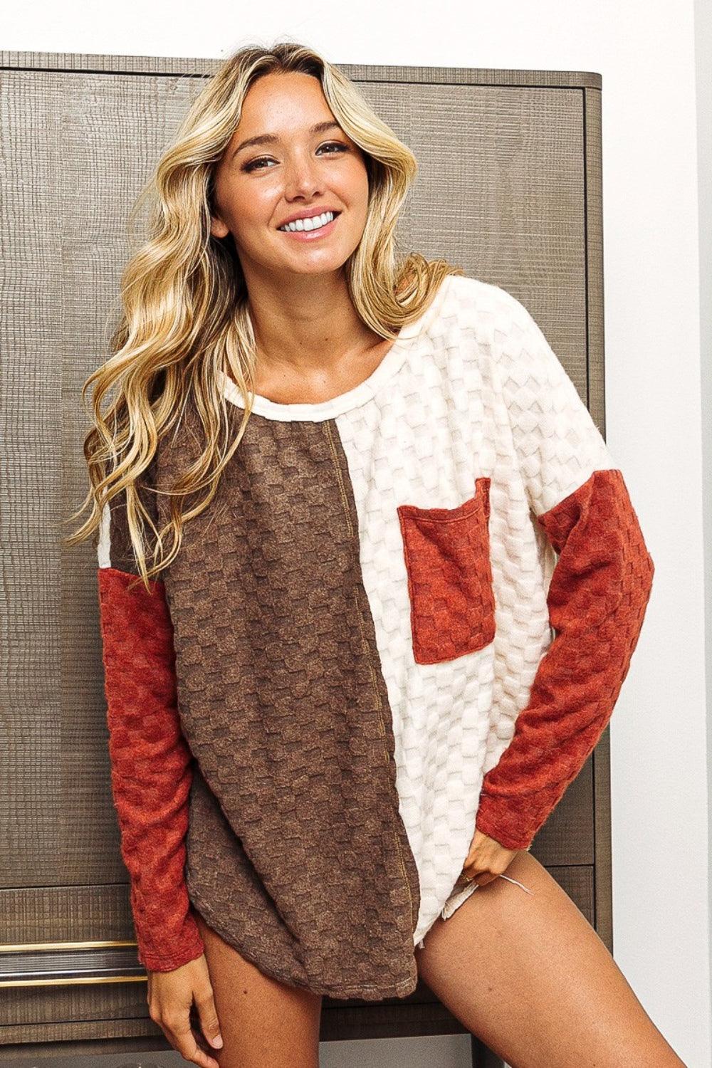 BiBi Color Block Brushed Checker Top Carauana Store