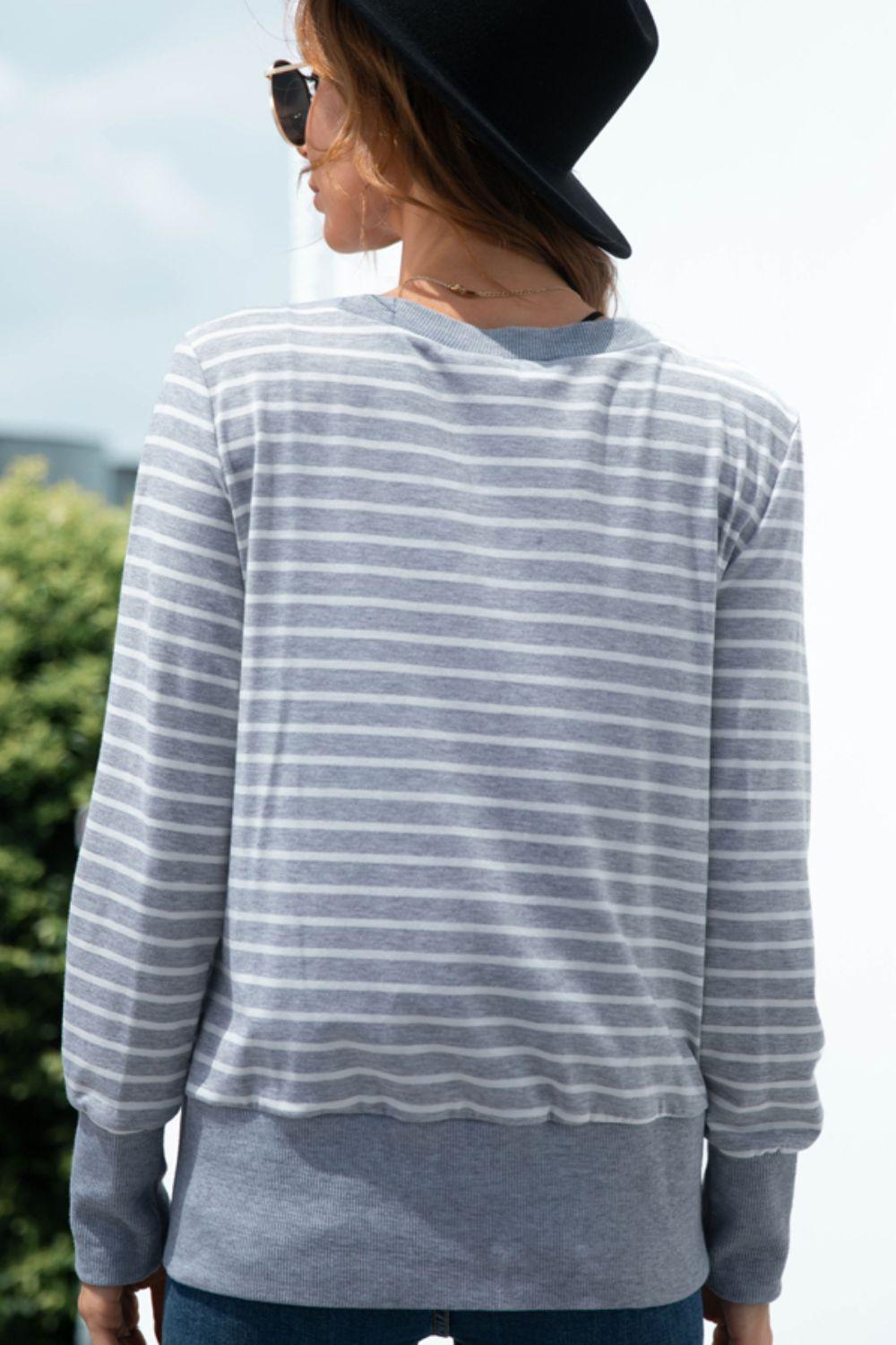 Striped Snap Down Long Sleeve Cardigan Carauana Store