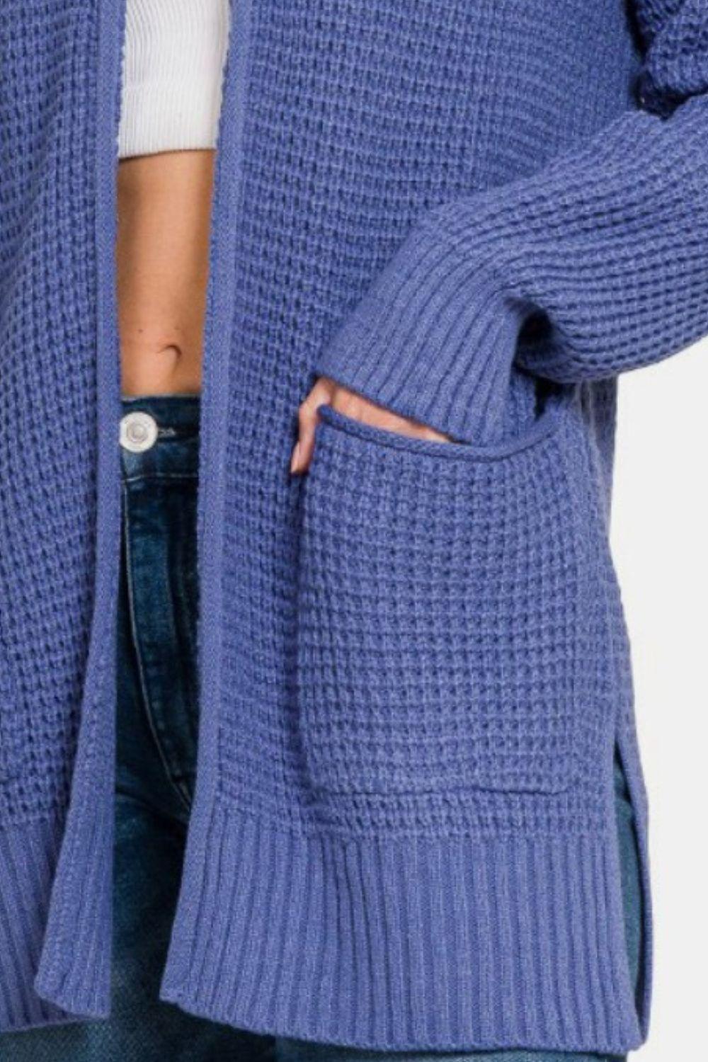 Zenana Waffle Open Front Sweater Cardigan Carauana Store
