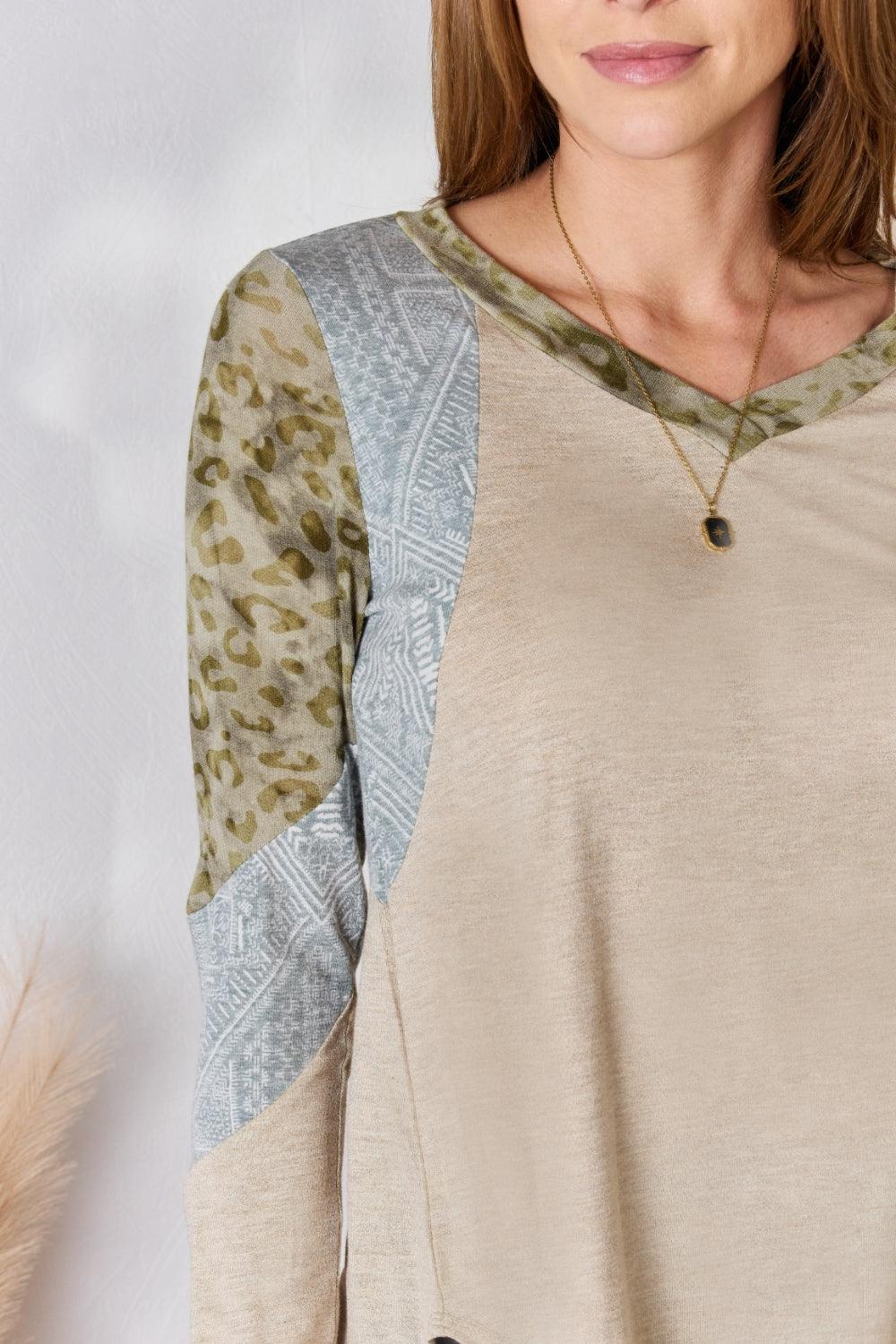 Hailey & Co Colorblock V-Neck Long Sleeve Top Carauana Store