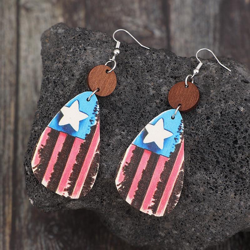 Star & Stripes Wooden Dangle Earrings Carauana Store