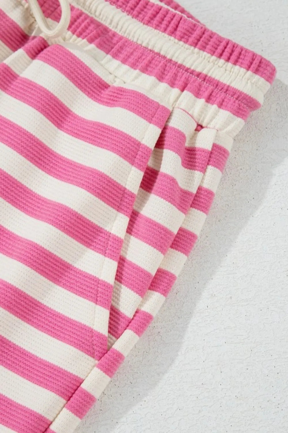 Striped Round Neck T-Shirt and Drawstring Shorts Set Carauana Store