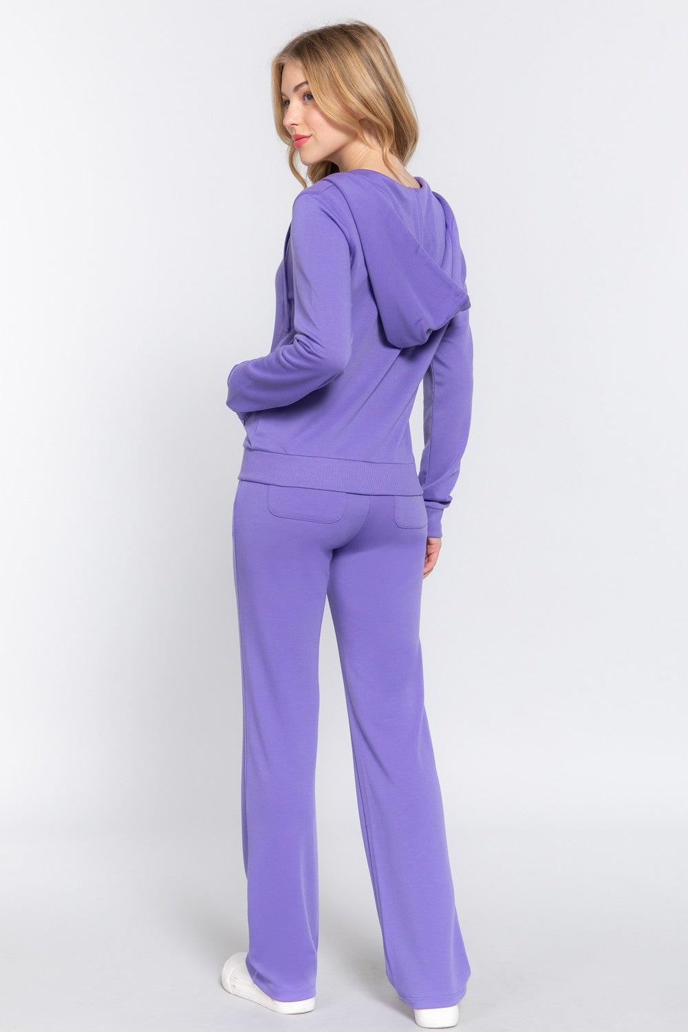 ACTIVE BASIC French Terry Zip Up Hoodie and Drawstring Pants Set Carauana Store