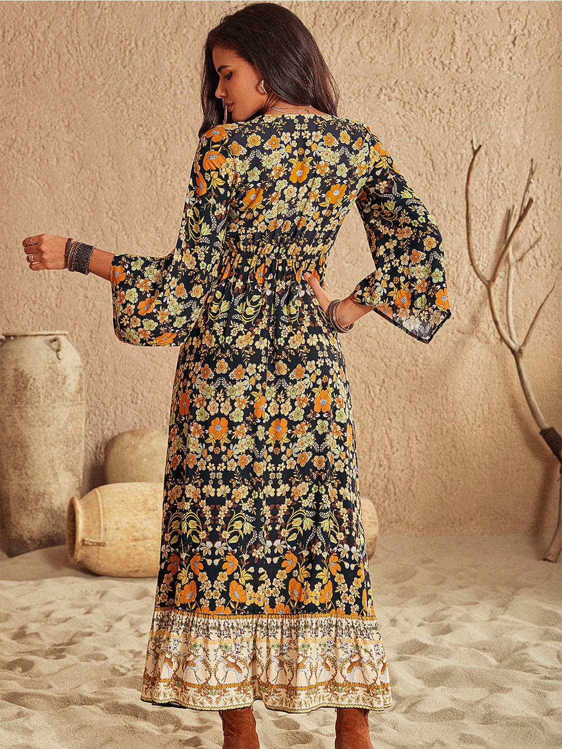 Floral V-Neck Midi Dress Carauana Store