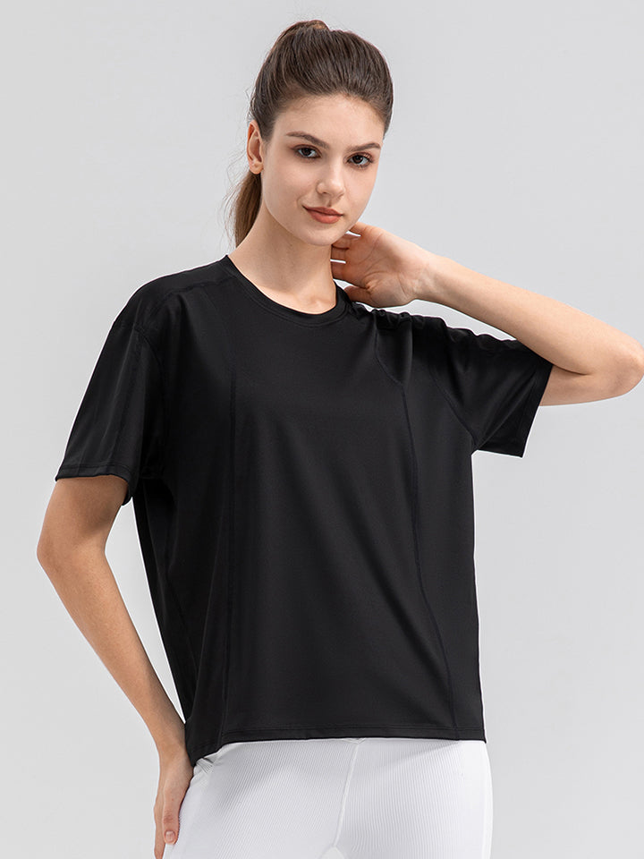 Round Neck Short Sleeve Active Top Carauana Store