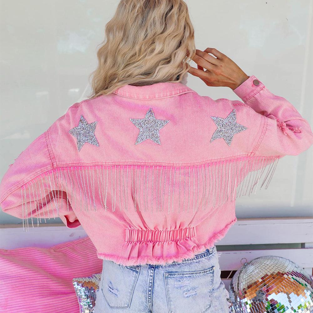Distressed Raw Hem Dropped Shoulder Denim Jacket Carauana Store