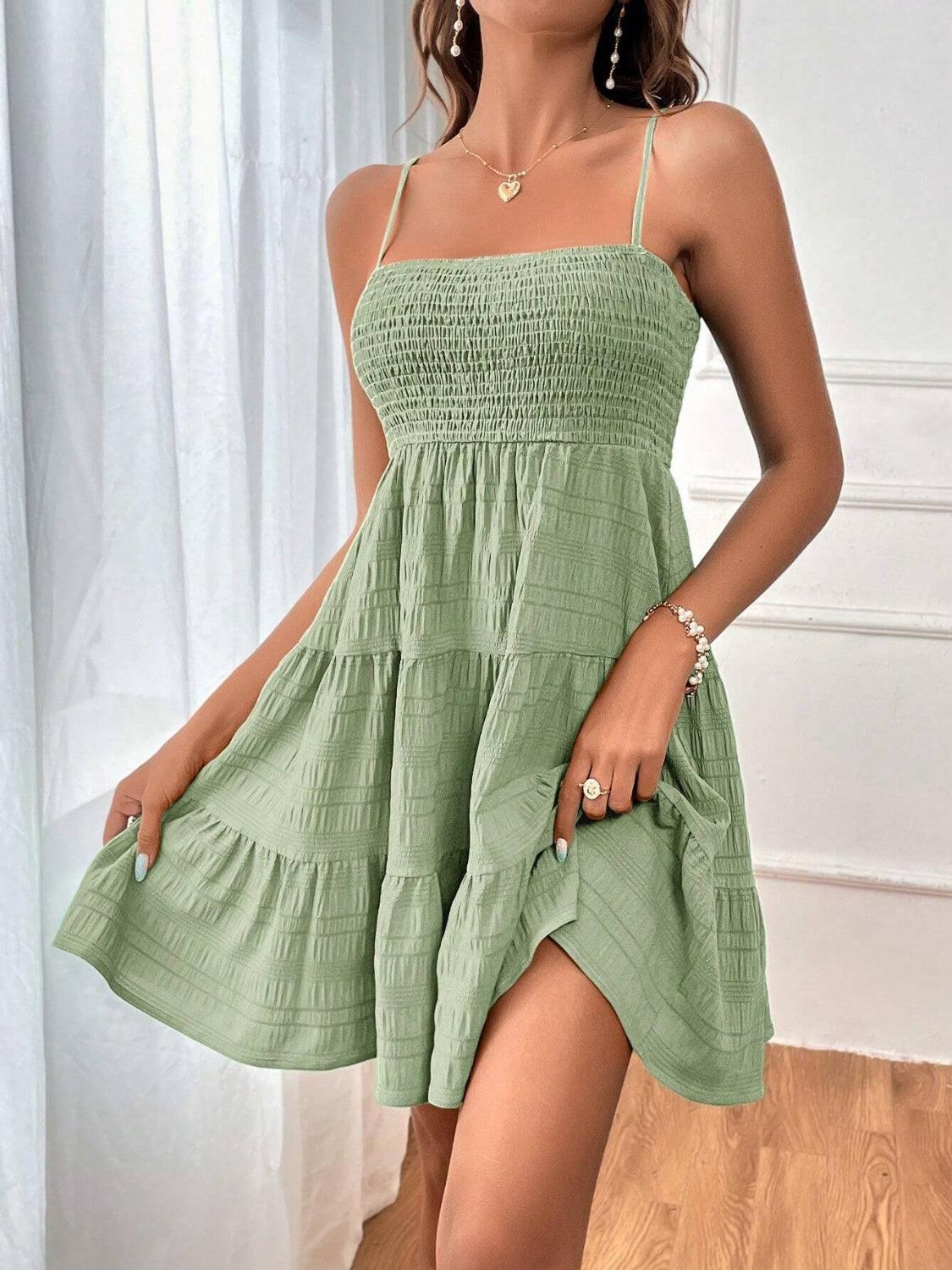 Smocked Tiered Sleeveless Mini Dress Carauana Store