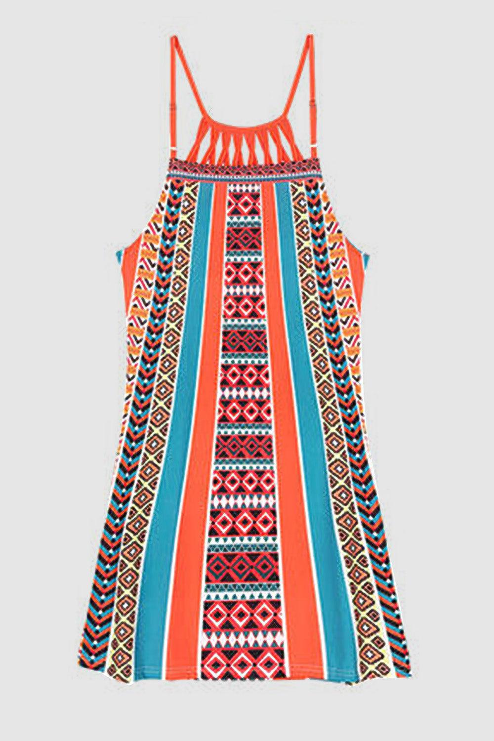 Printed Grecian Neck Mini Dress Carauana Store