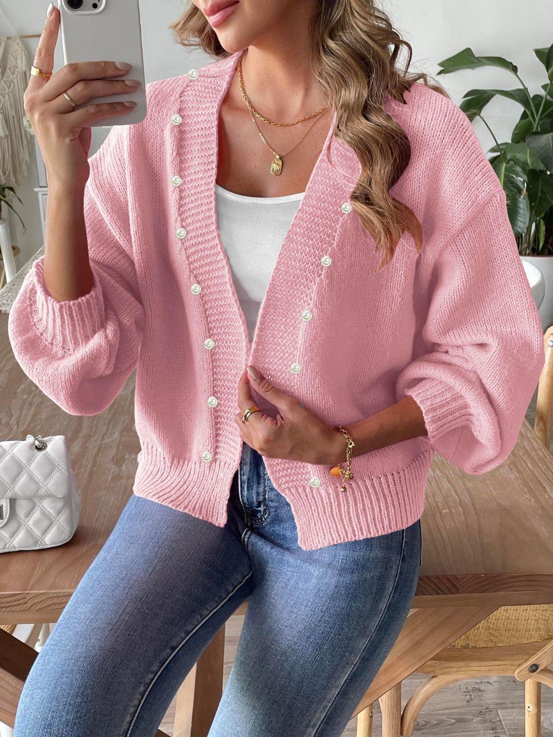 Pearl Open Front Long Sleeve Cardigan Carauana Store
