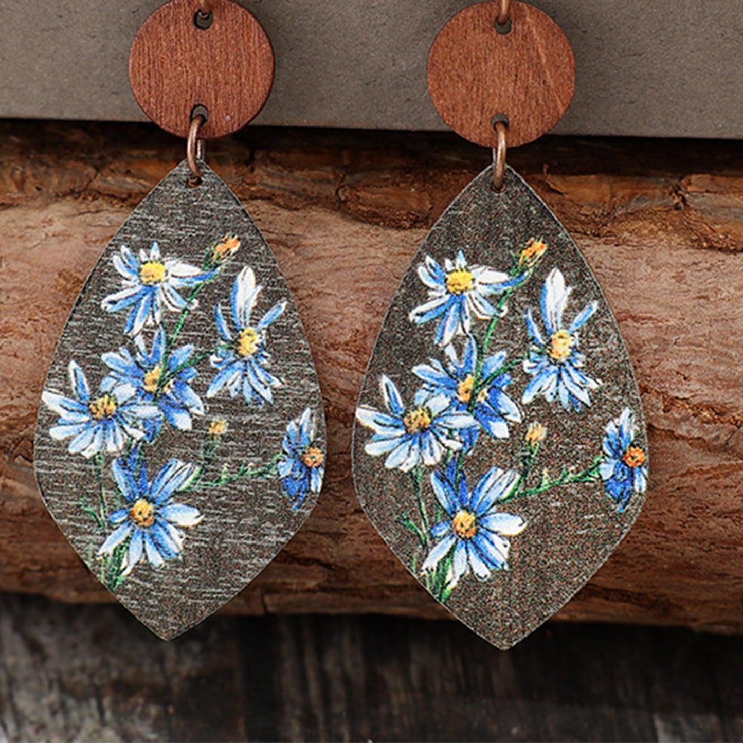 Flower Geometrical Shape Wooden Earrings Carauana Store