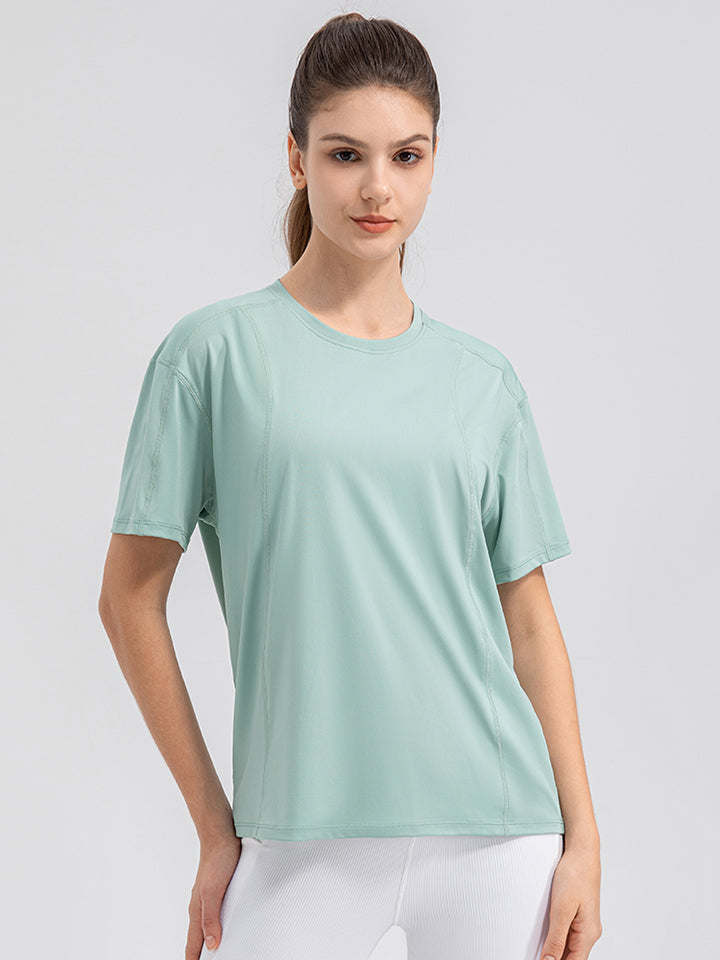 Round Neck Short Sleeve Active Top Carauana Store