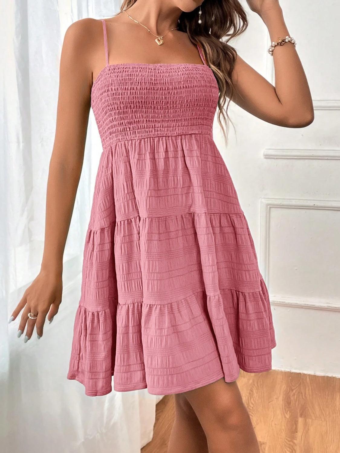 Smocked Tiered Sleeveless Mini Dress Carauana Store