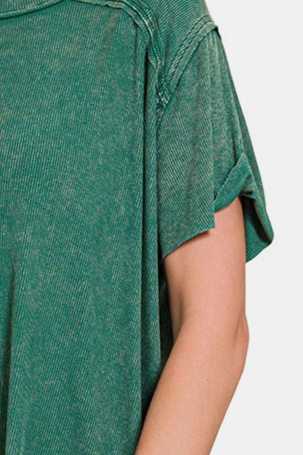 Zenana Washed Ribbed Short Sleeve Top Carauana Store