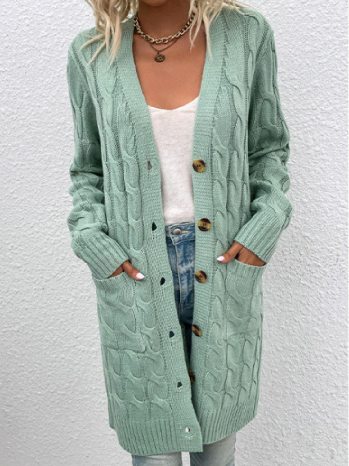 Cable-Knit Button Down Cardigan with Pockets Carauana Store