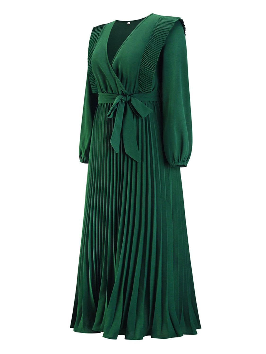 Pleated Surplice Tie Waist Maxi Dress Carauana Store