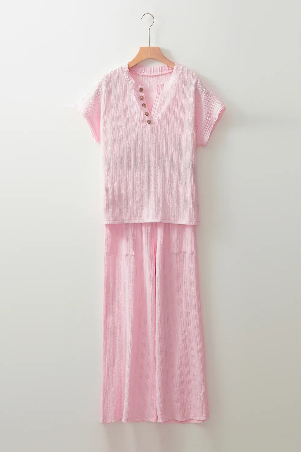 Textured Short Sleeve Top and Pocketed Wide Leg Pants Carauana Store