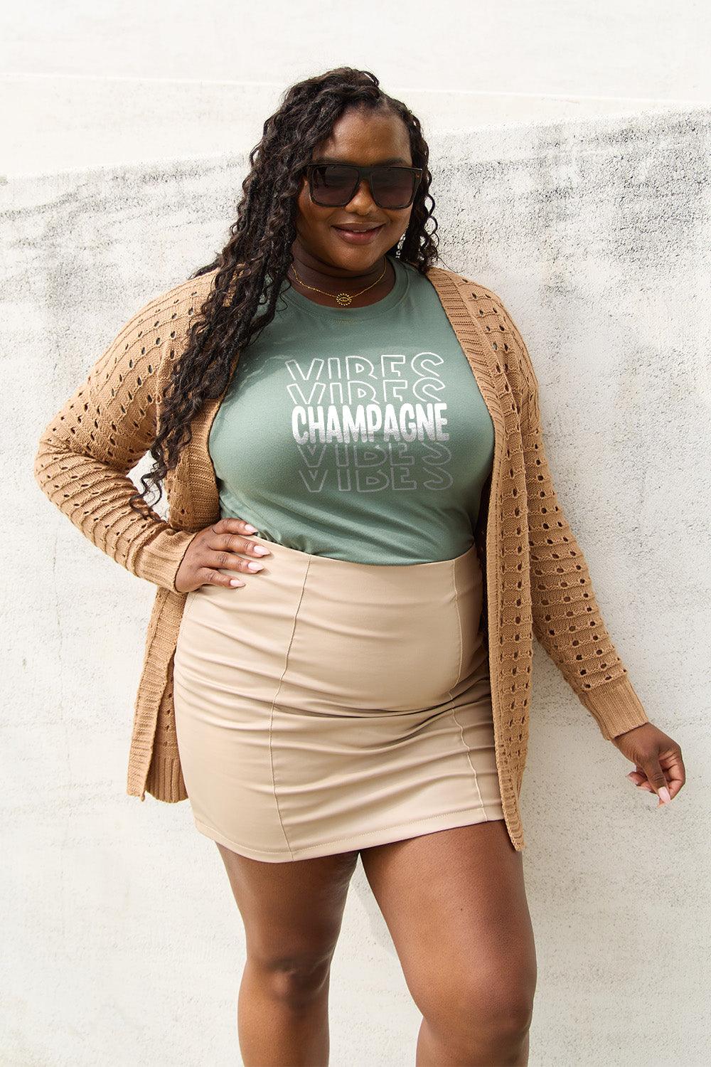 Simply Love Full Size CHAMPAGNE VIBES Short Sleeve T-Shirt Carauana Store