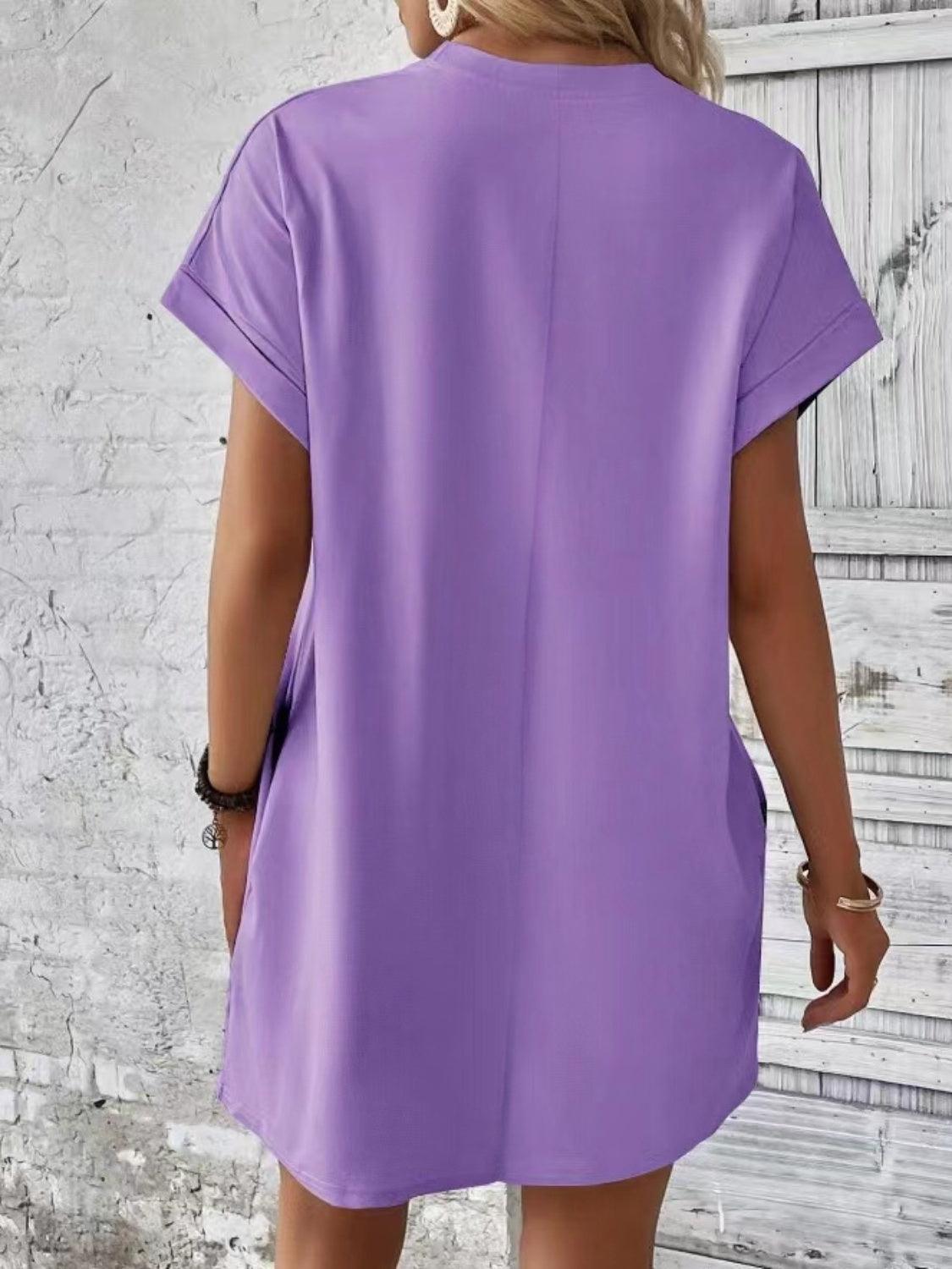 Pocketed Round Neck Short Sleeve Dress Carauana Store