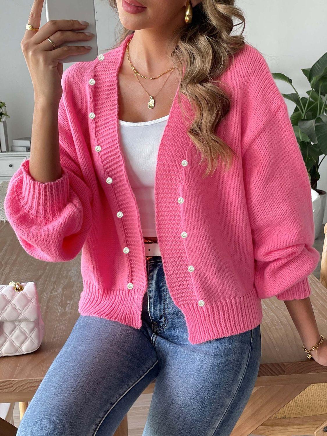 Pearl Open Front Long Sleeve Cardigan Carauana Store