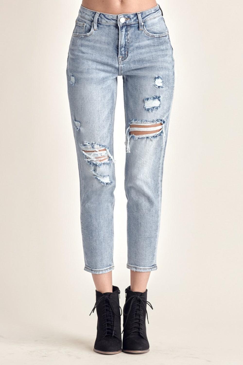 RISEN Distressed Slim Cropped Jeans Carauana Store