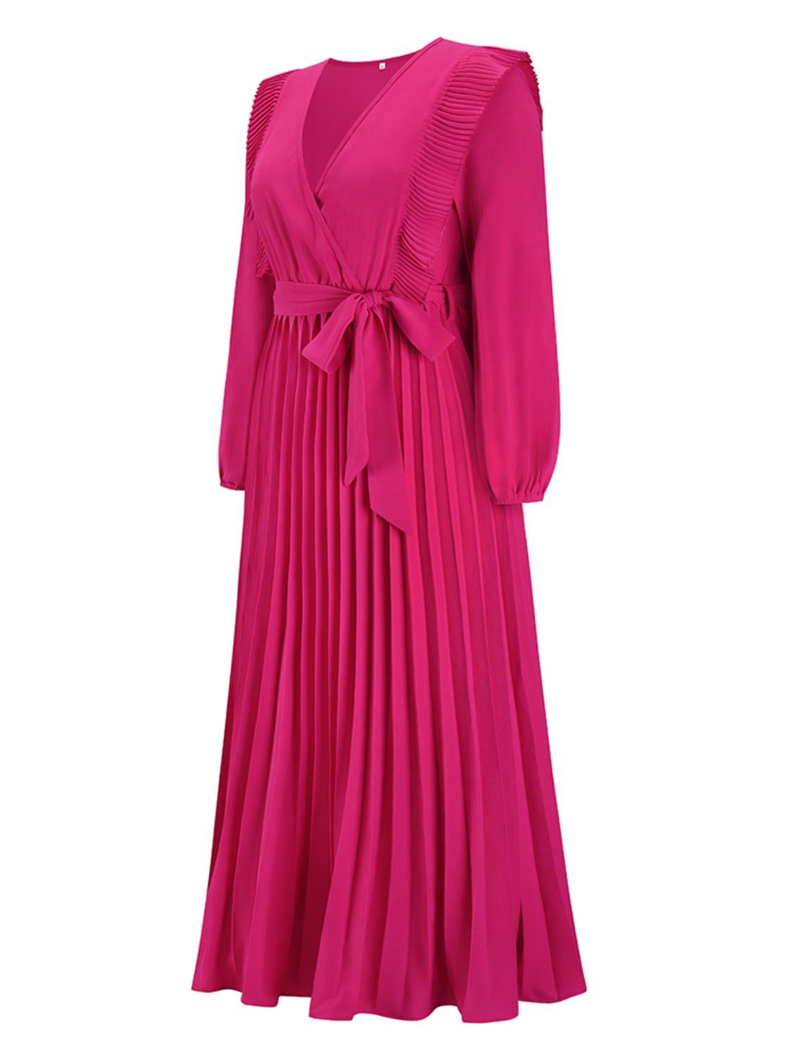 Pleated Surplice Tie Waist Maxi Dress Carauana Store