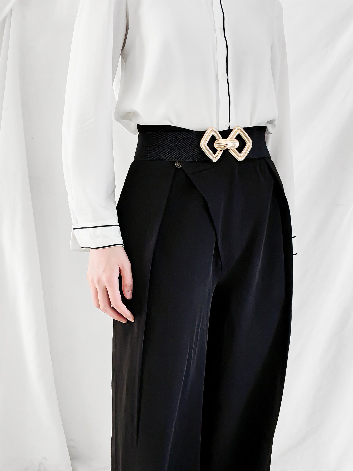 Geometric Buckle Elastic Wide Belt Carauana Store