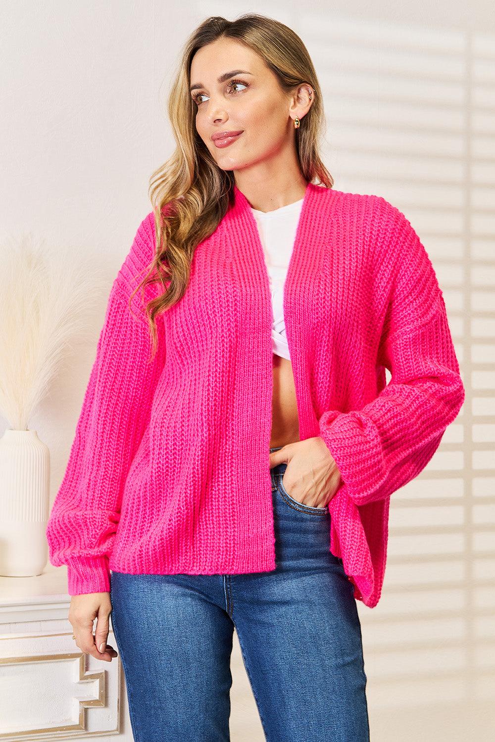 Woven Right Rib-Knit Open Front Drop Shoulder Cardigan Carauana Store