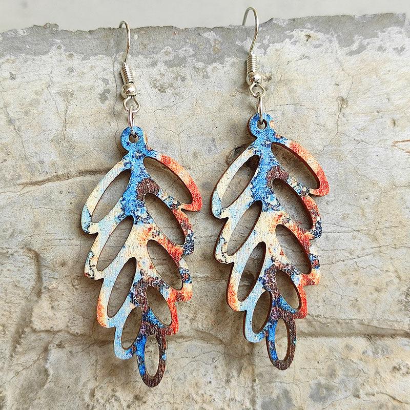 Leaf Shape Wooden Dangle Earrings Carauana Store