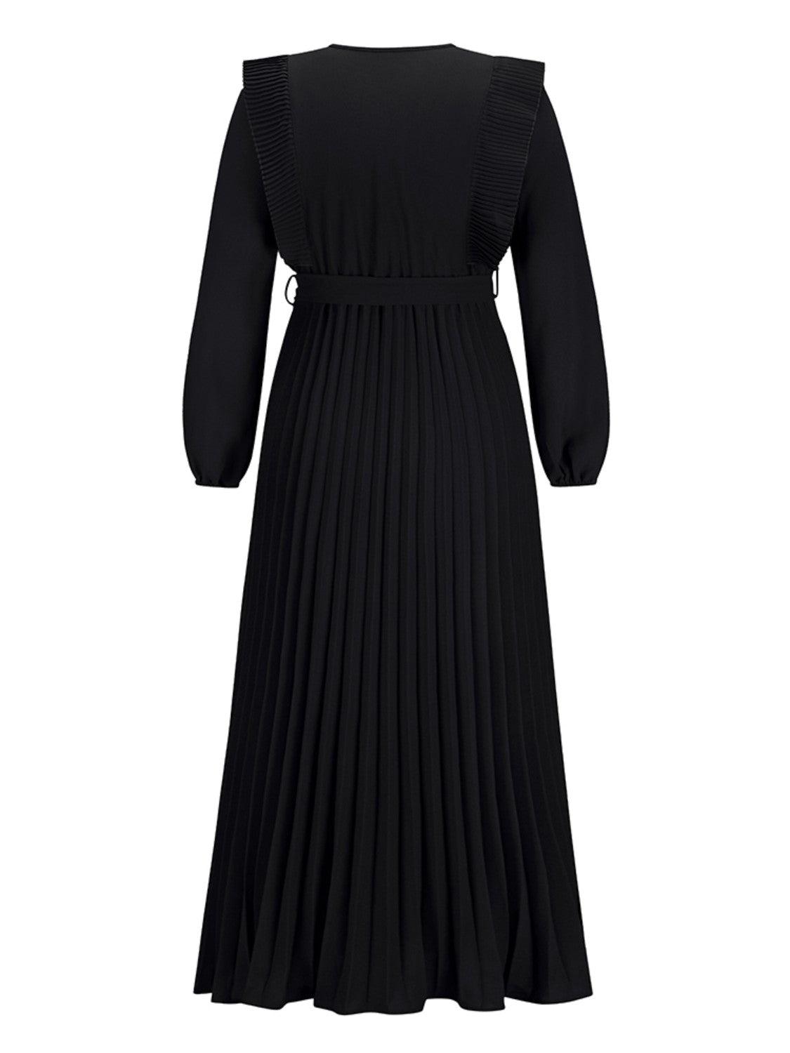 Pleated Surplice Tie Waist Maxi Dress Carauana Store