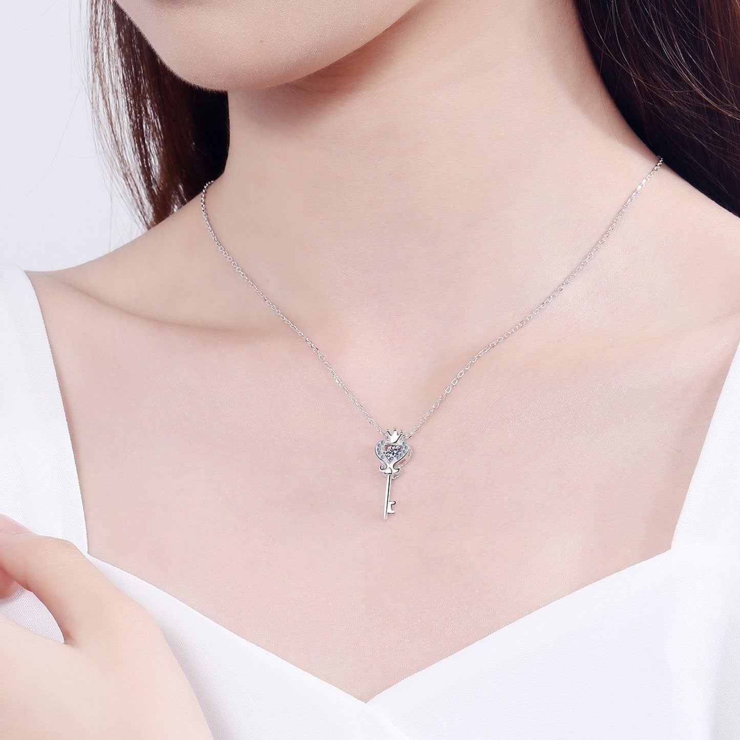 Key Shape Moissanite 925 Sterling Silver Necklace Carauana Store