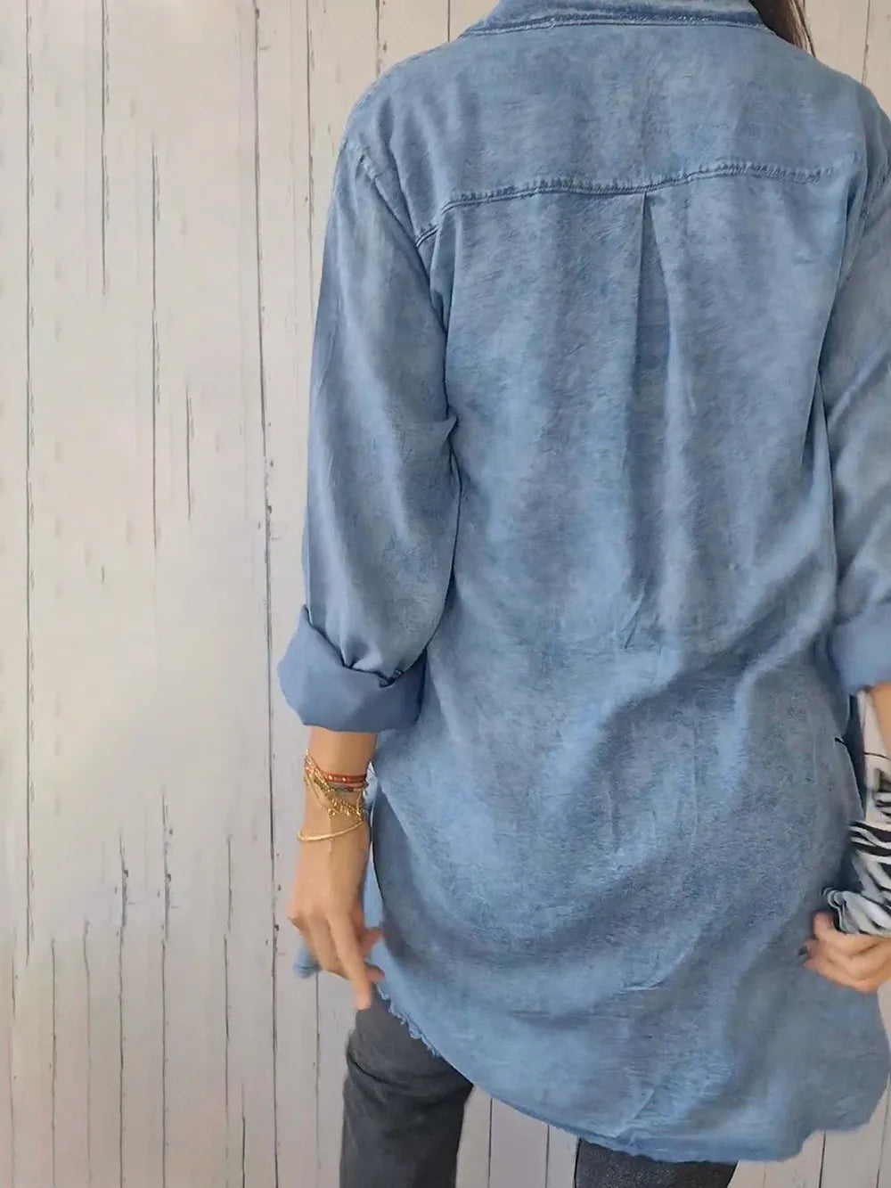 Full Size Raw Hem Button Up Long Sleeve Denim Top Plus Size Carauana Store