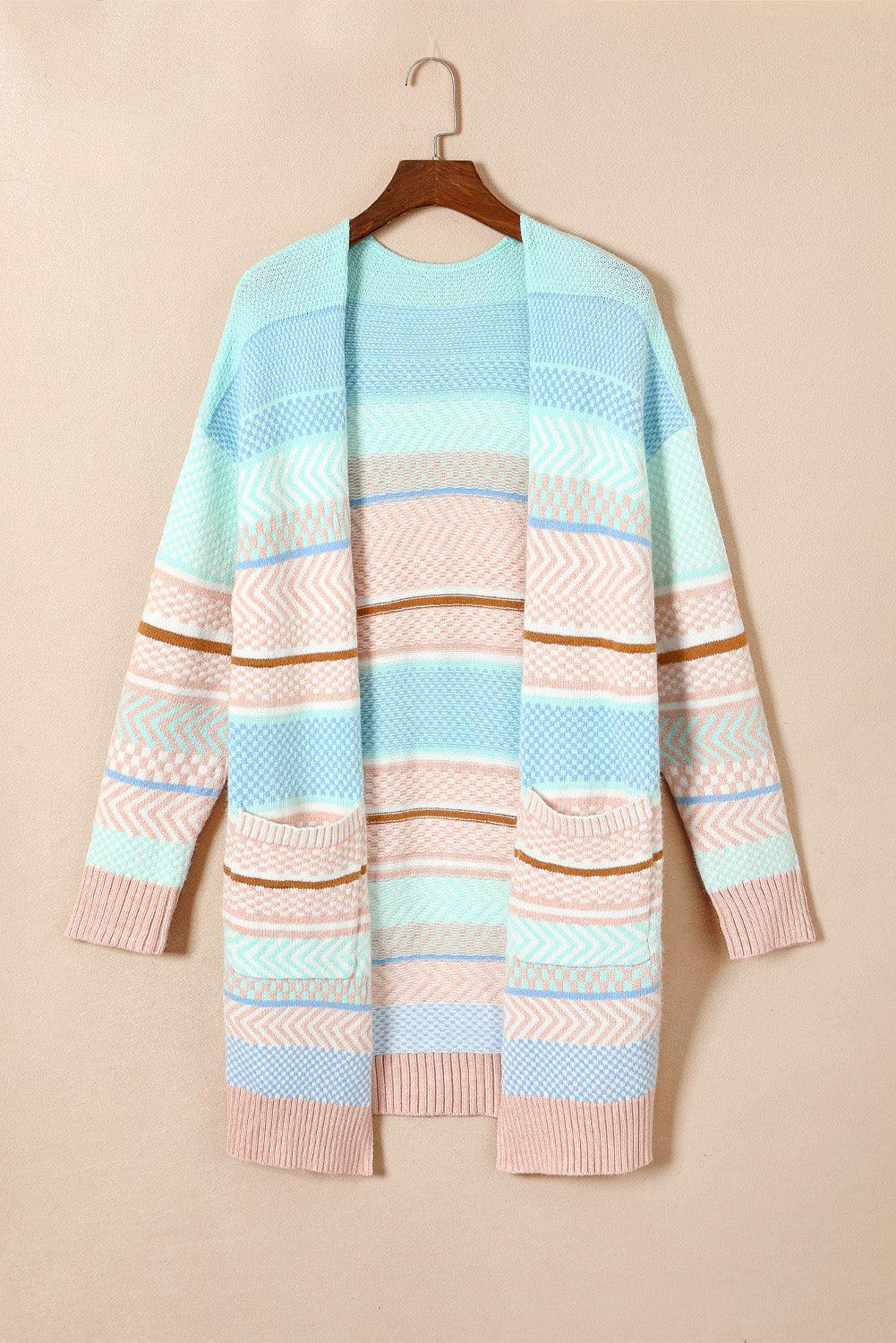 Color Block Pocketed Dropped Shoulder Cardigan Carauana Store