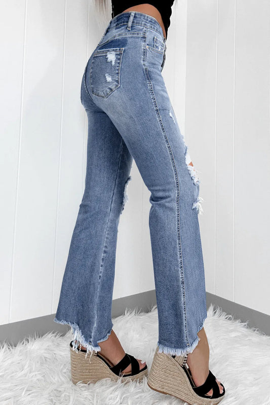 Distressed Raw Hem Bootcut Jeans Carauana Store