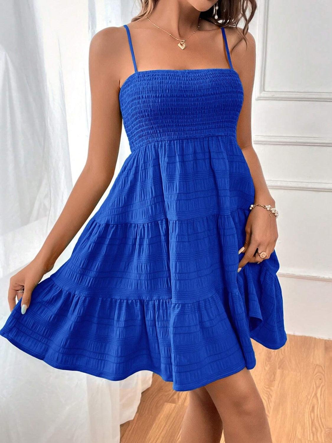 Smocked Tiered Sleeveless Mini Dress Carauana Store