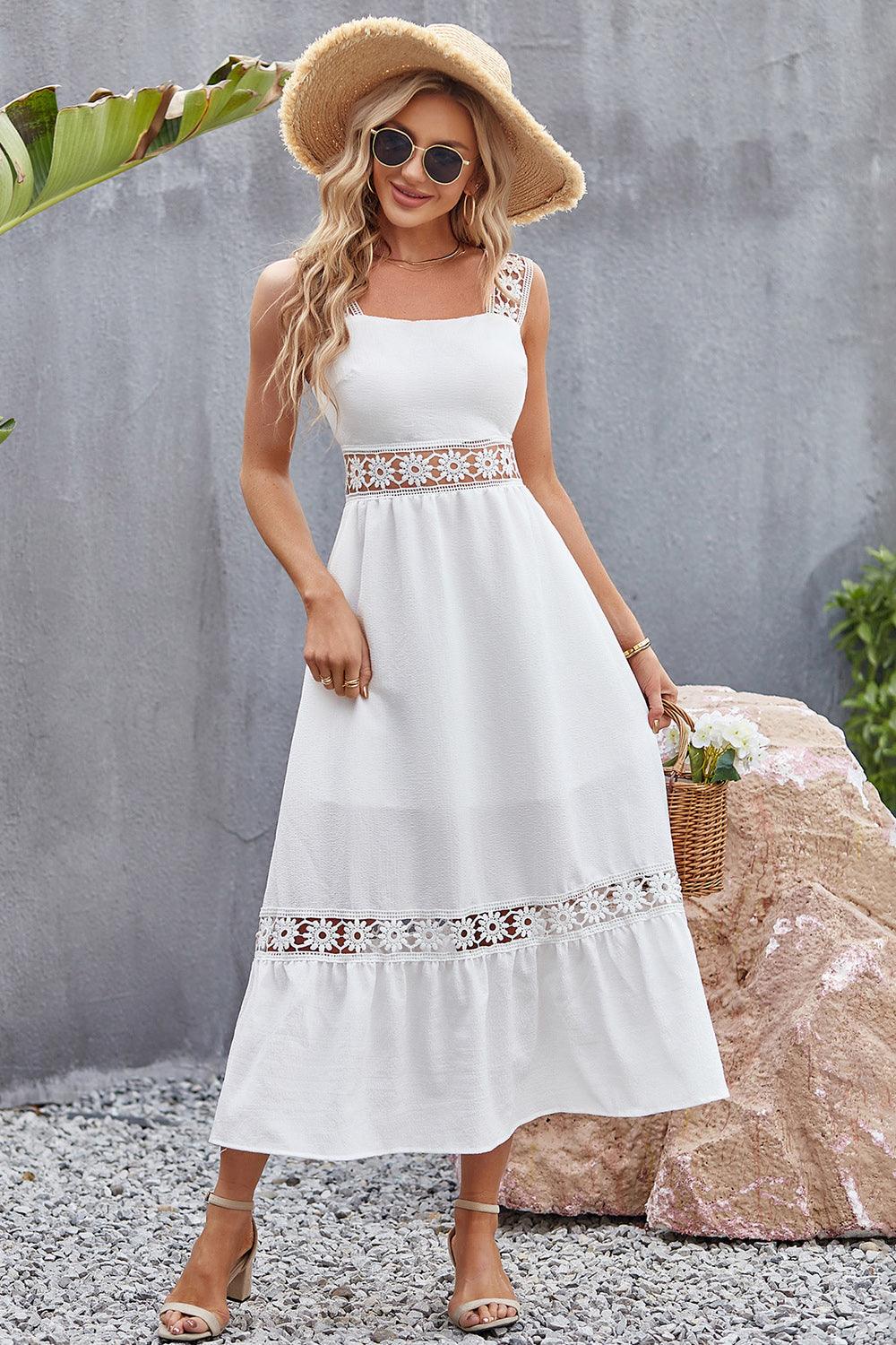 Flower Crochet Wide Strap Midi Dress Carauana Store