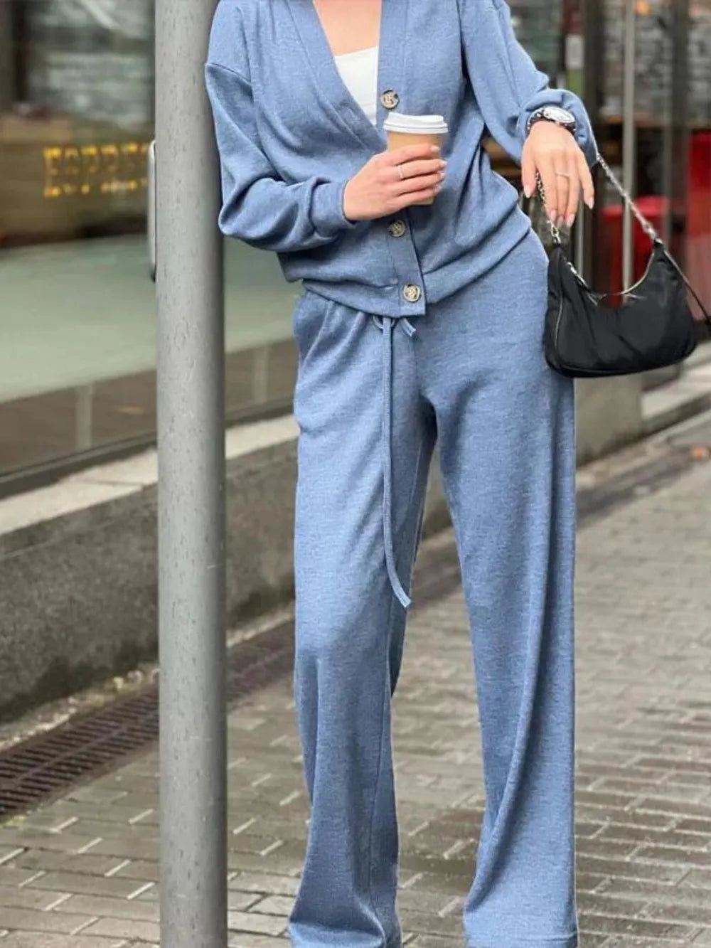 Full Size Button Up Long Sleeve Top and Pants Set Carauana Store