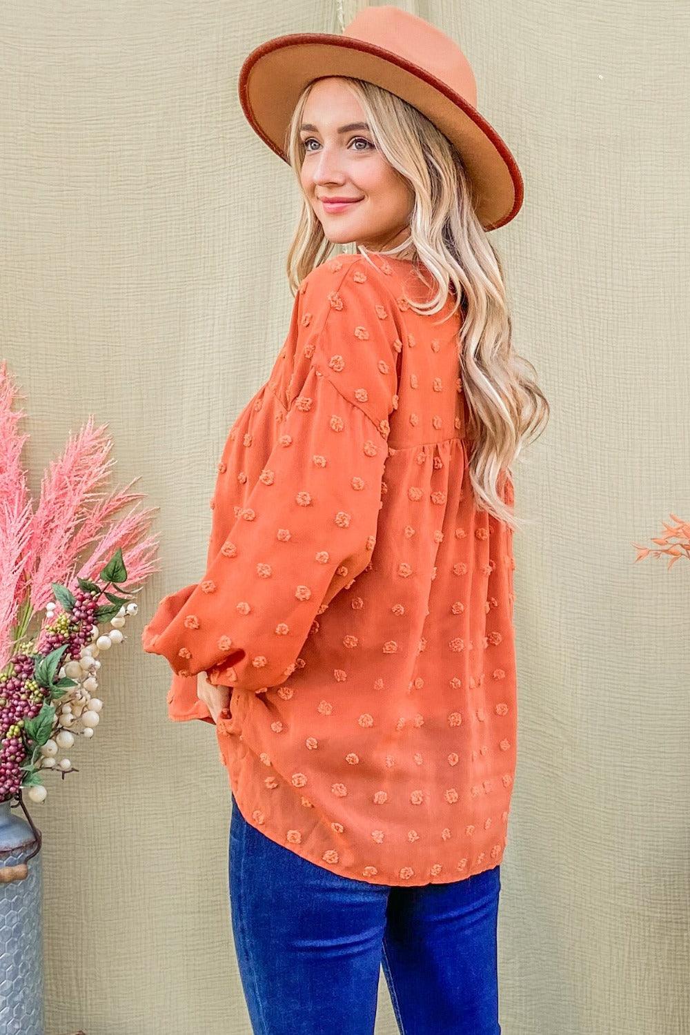 And The Why Swiss Dot V Neck Balloon Sleeve Woven Blouse Carauana Store