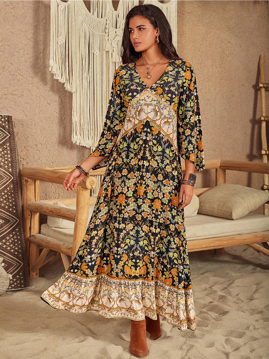 Floral V-Neck Midi Dress Carauana Store