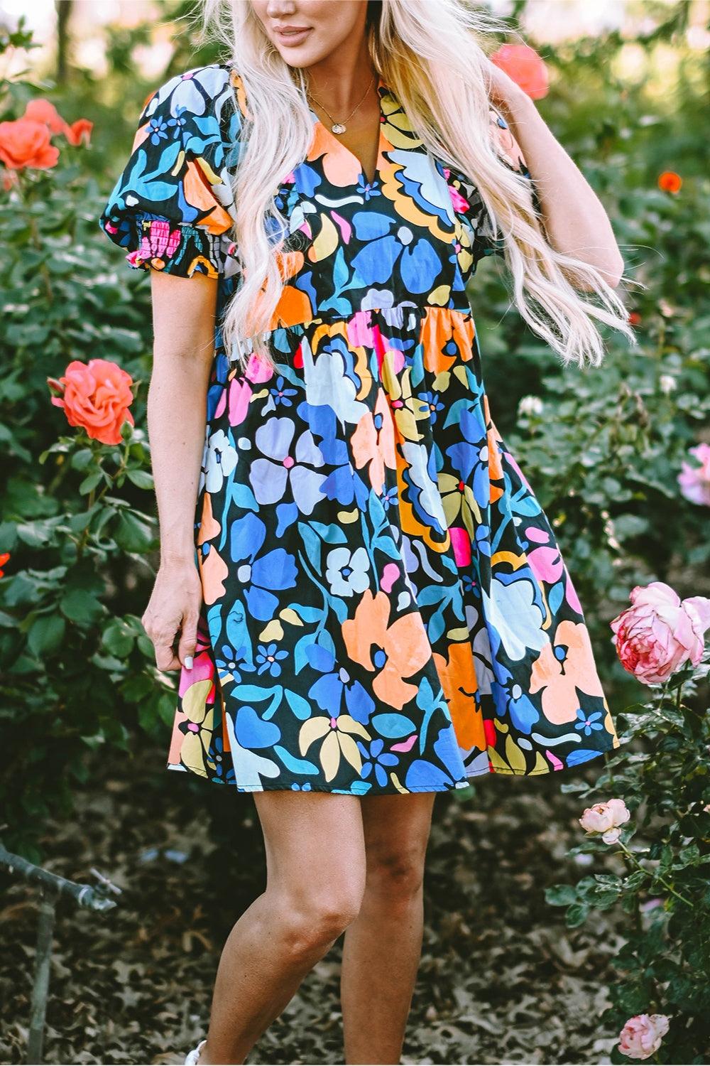 Printed Johnny Collar Half Sleeve Mini Dress Carauana Store