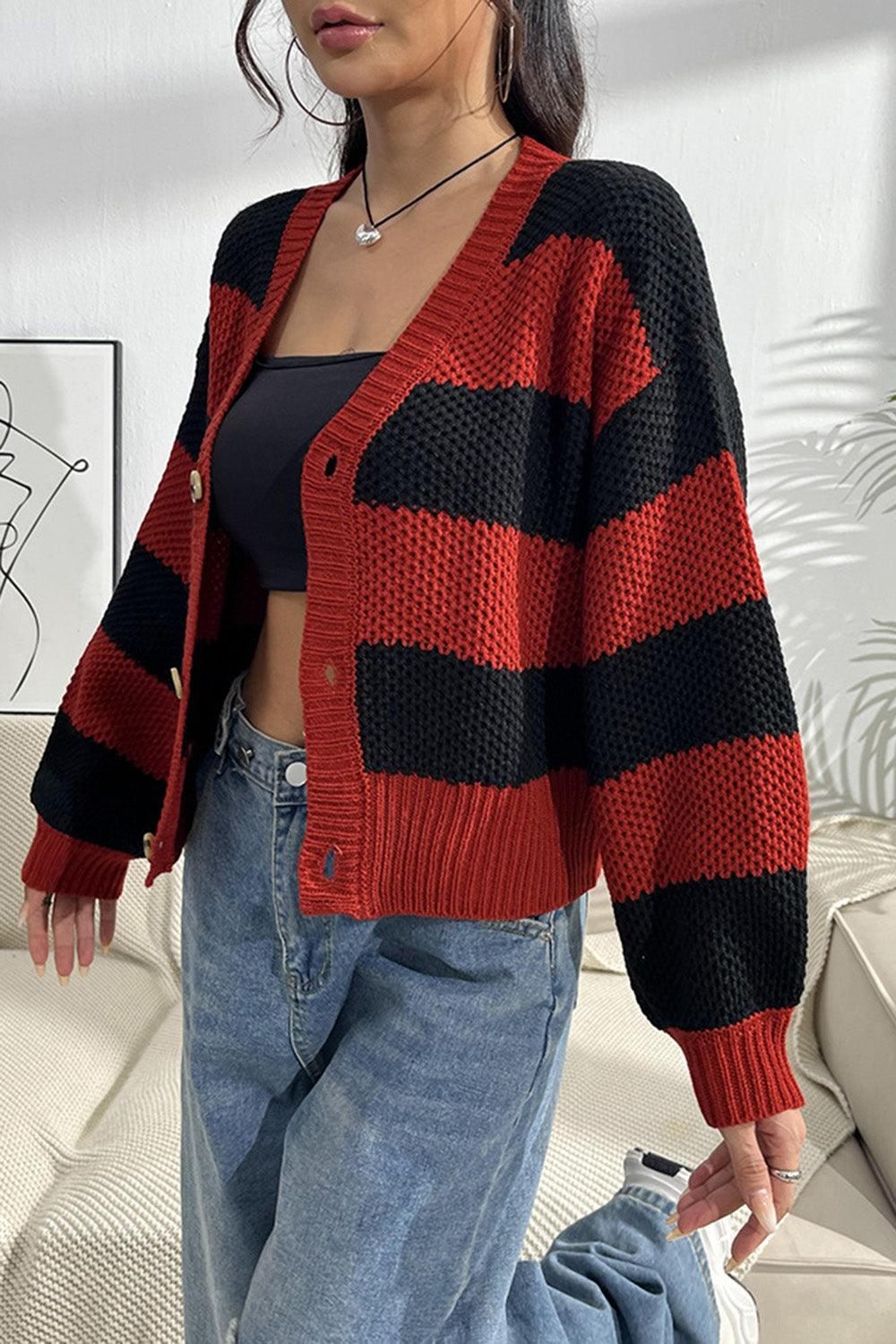 Striped Button Up Dropped Shoulder Cardigan Carauana Store