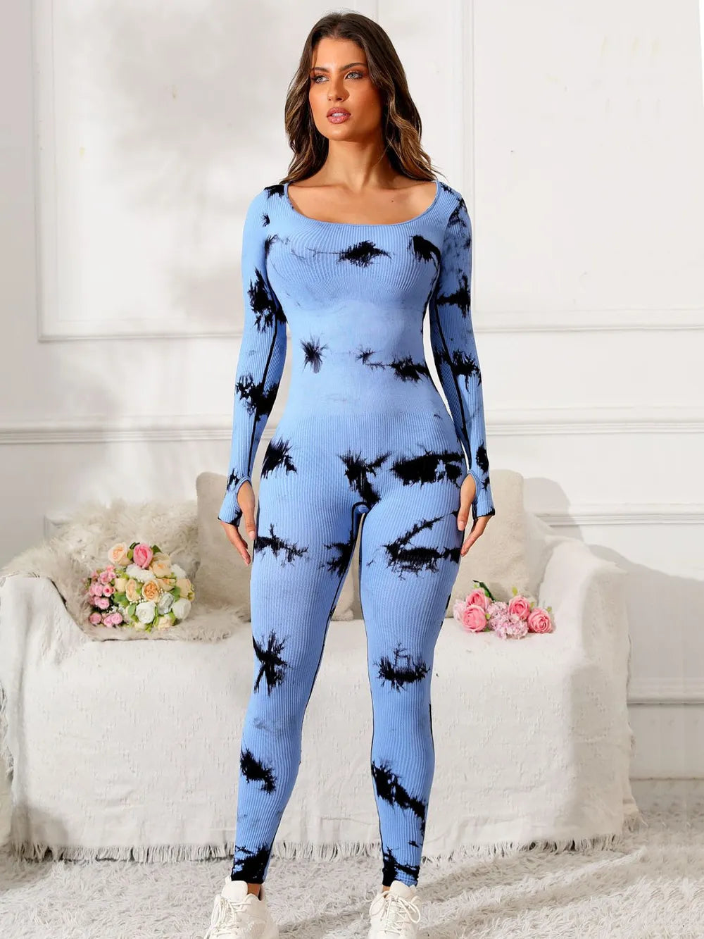 Scoop Neck Long Sleeve Active Jumpsuit Carauana Store