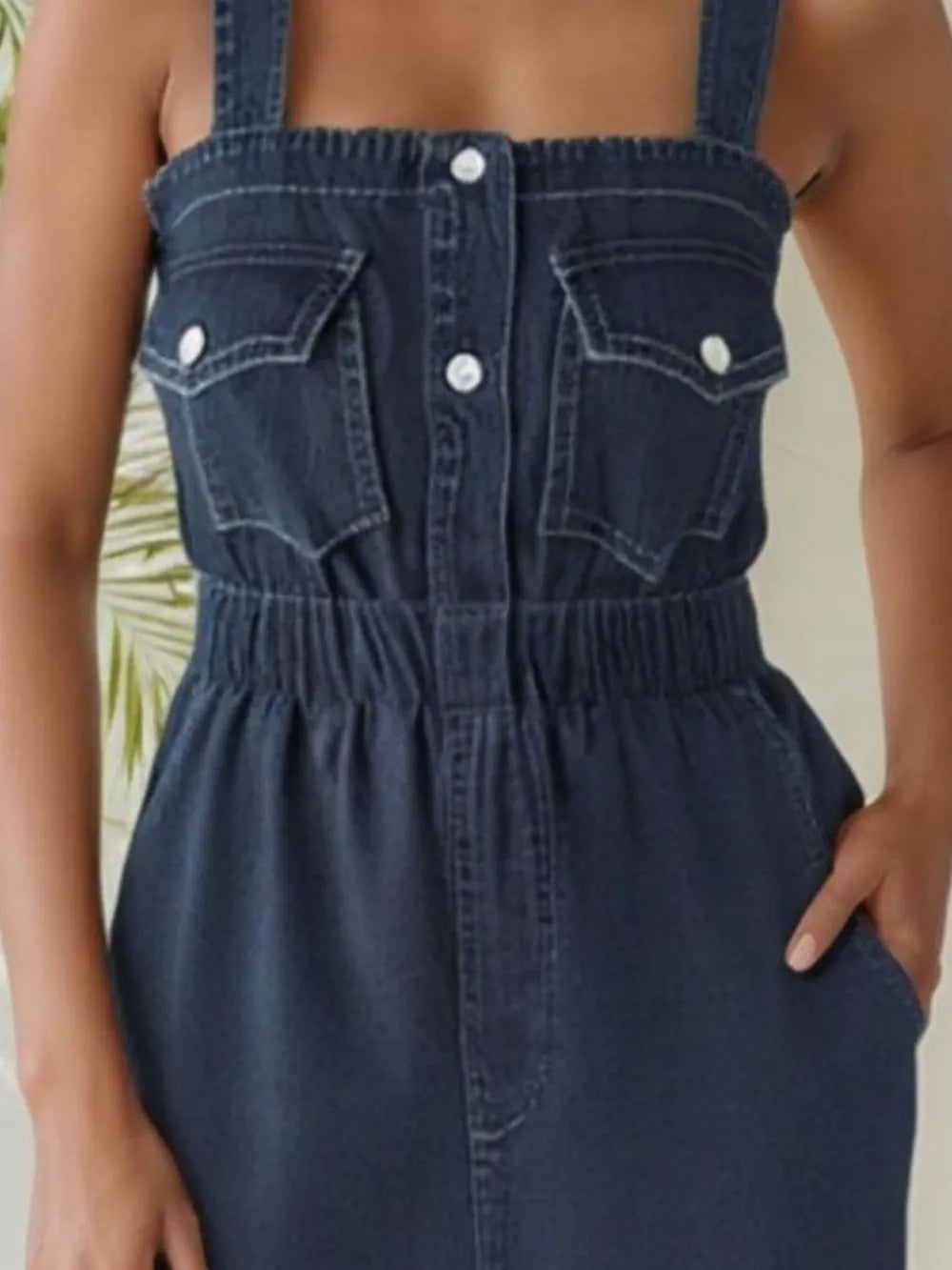 Wide Strap Denim Romper with Pockets Carauana Store