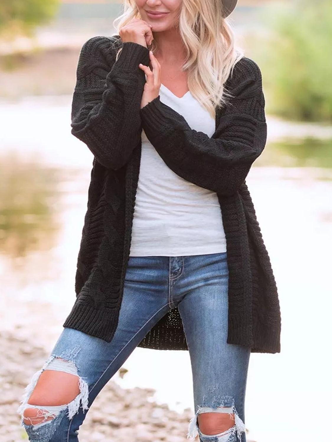 Cable-Knit Open Front Long Sleeve Cardigan Carauana Store