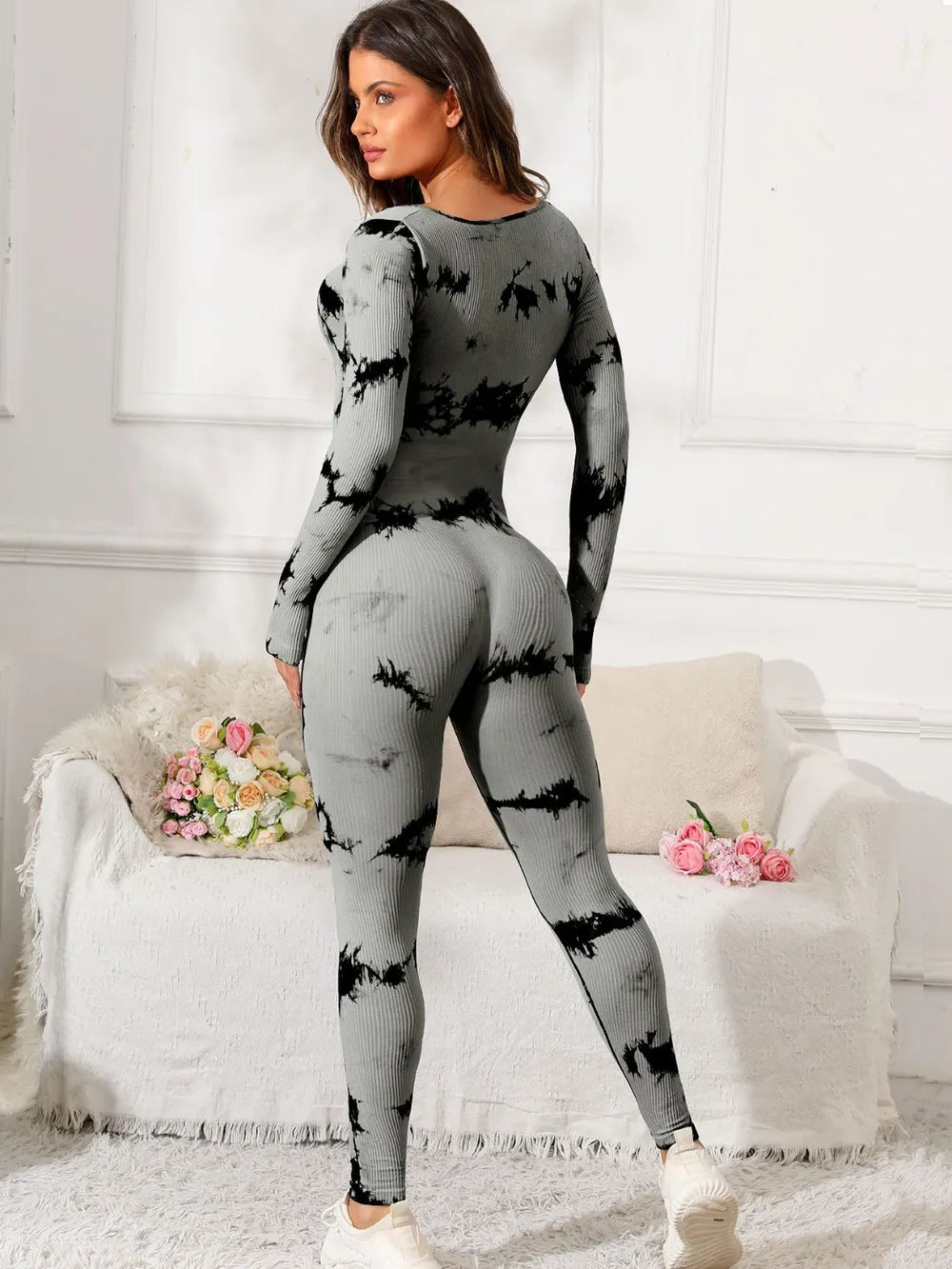 Scoop Neck Long Sleeve Active Jumpsuit Carauana Store