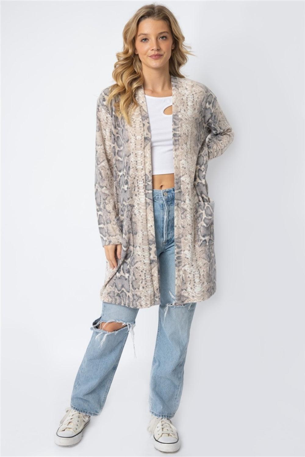 Cherish Apparel Animal Print Flannel Open Front Longline Cardigan Carauana Store